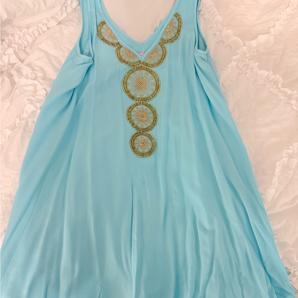 Lilly Pulitzer Light Blue Dress with Gold Embroidery